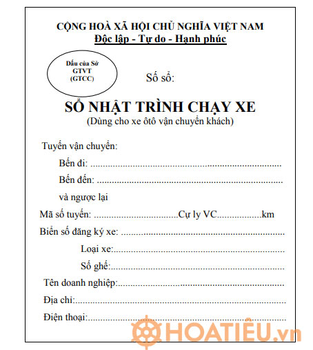 Mẫu sổ nhật trình chạy xe ô tô