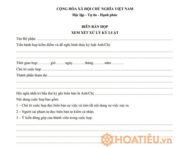Biên bản họp xem xét xử lý kỷ luật Biên bản họp xem xét xử lý kỷ luật