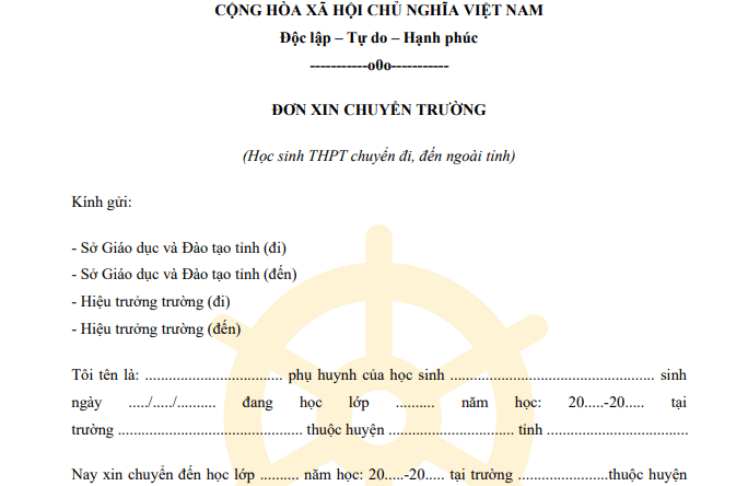 Đơn xin chuyển trường dành cho học sinh THPT