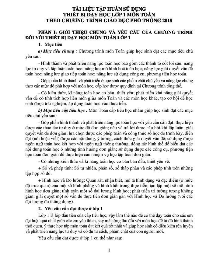 Hướng dẫn sử dụng thiết bị dạy học môn Toán