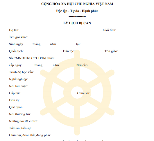 Mẫu lý lịch bị can