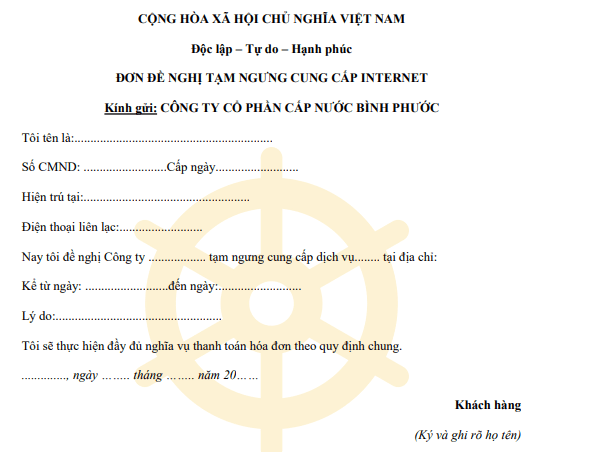 Mẫu công văn đề nghị ngừng cung cấp dịch vụ Internet