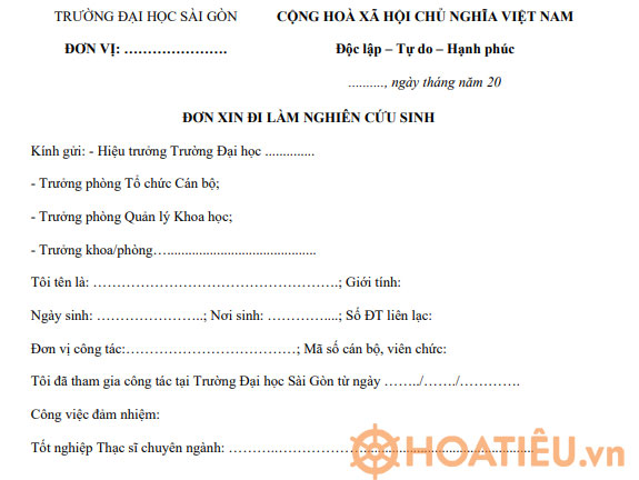 Mẫu đơn xin xét tuyển nghiên cứu sinh