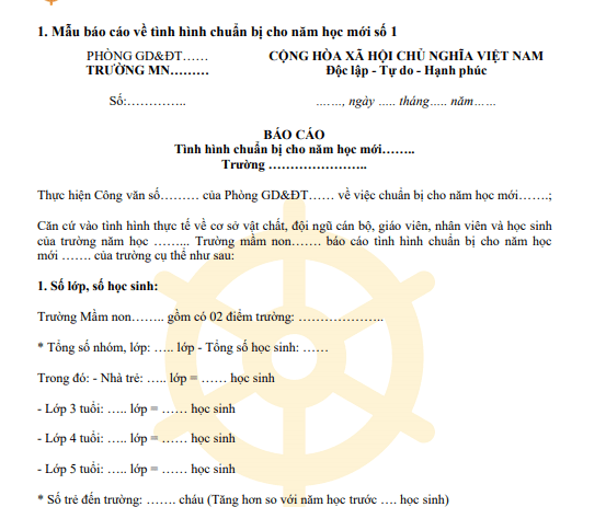 Báo cáo công tác chuẩn bị cho năm học mới