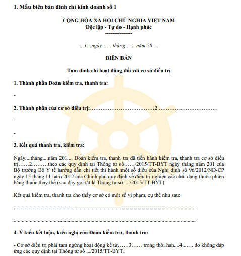 Mẫu biên bản đình chỉ kinh doanh