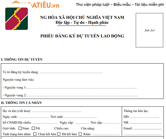 Phiếu đăng ký dự tuyển Agribank