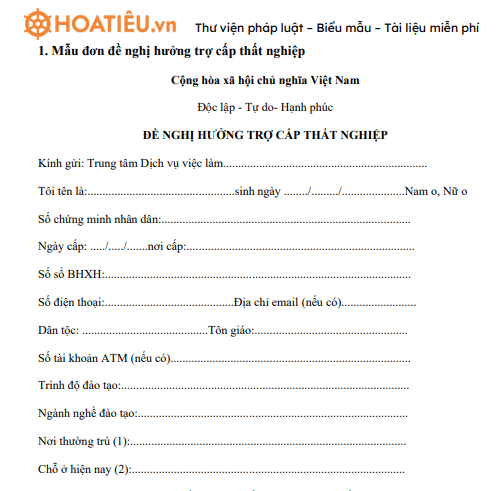 Mẫu đơn đề nghị hưởng trợ cấp thất nghiệp