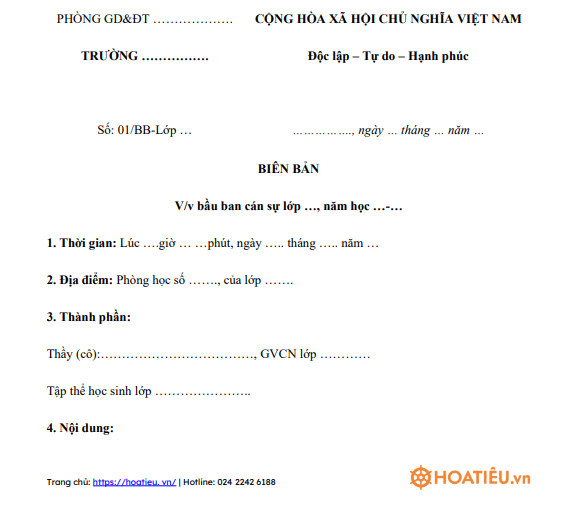 Biên bản bầu ban cán sự lớp