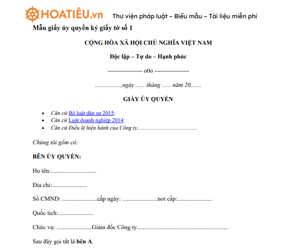 Giấy ủy quyền ký giấy tờ
