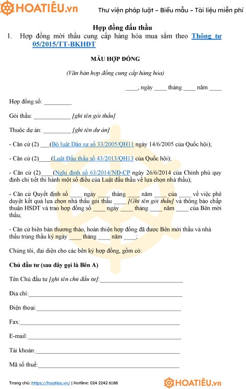 Hợp đồng đấu thầu mới nhất