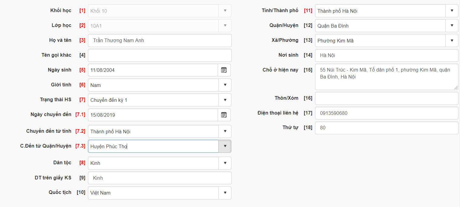 Khai báo y tế cho học sinh cấp 1