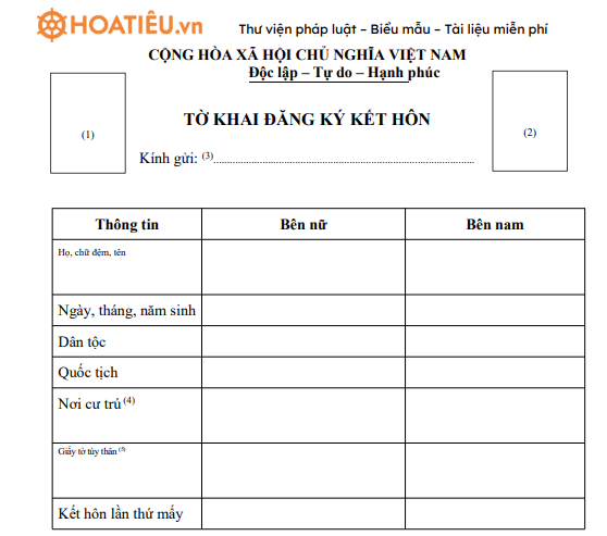 Tờ khai đăng ký kết hôn