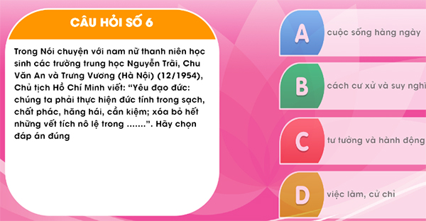 Đáp án học và làm theo lời Bác 2020