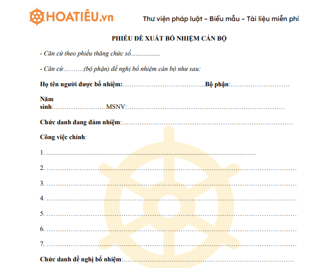 Mẫu phiếu đề xuất bổ nhiệm cán bộ