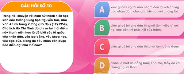 Đáp án học và làm theo lời bác