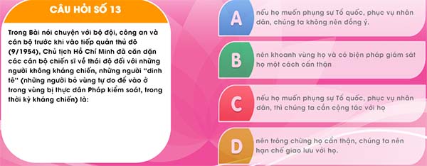 Đáp án học và làm theo lời bác