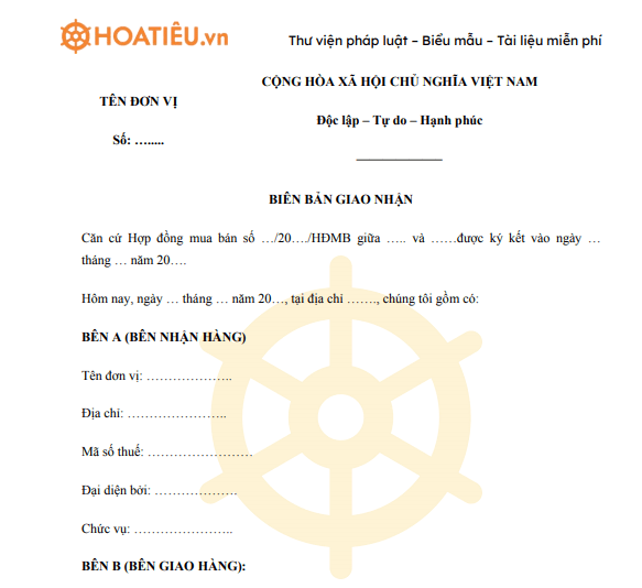 Mẫu biên bản xác nhận khối lượng hàng hóa