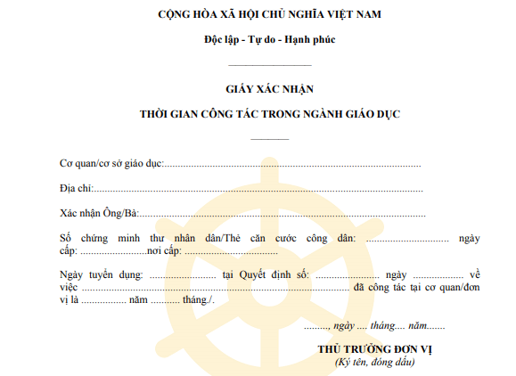 Giấy xác nhận thời gian công tác trong ngành giáo dục