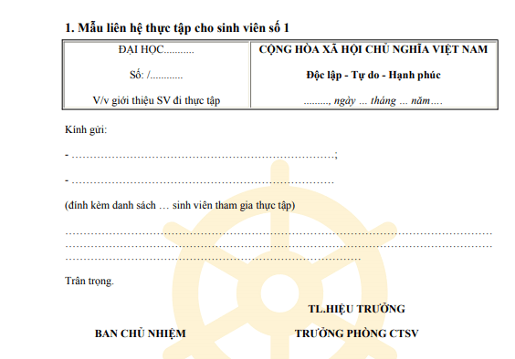 Mẫu liên hệ thực tập cho sinh viên