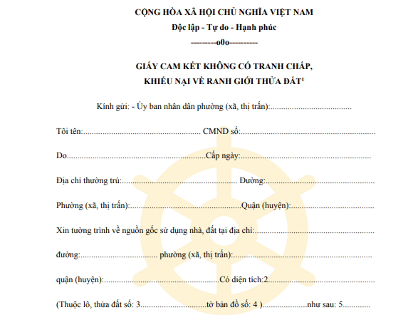 Giấy cam kết không có tranh chấp đất đai