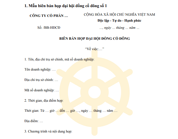 Mẫu biên bản họp đại hội đồng cổ đông