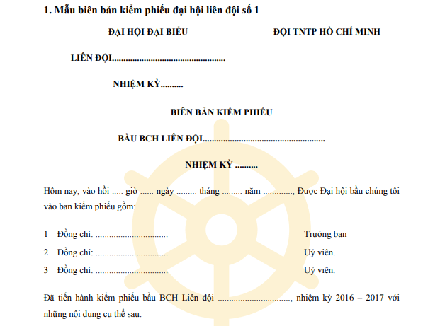 Mẫu biên bản kiểm phiếu đại hội liên đội