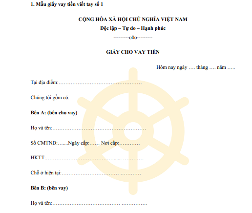 Mẫu giấy vay tiền cá nhân với cá nhân