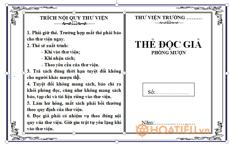 Mẫu thẻ thư viện