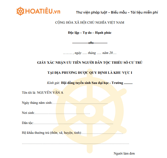 Mẫu đơn xin xác nhận dân tộc thiểu số