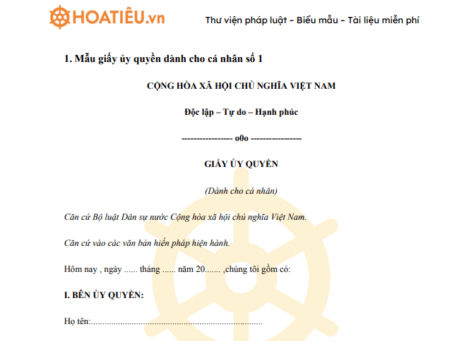 Mẫu giấy ủy quyền 2020