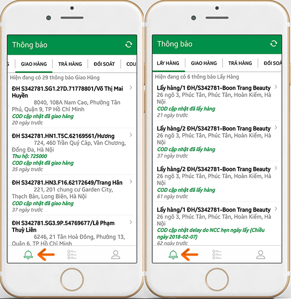 Tra cứu vận đơn qua APP GHTK