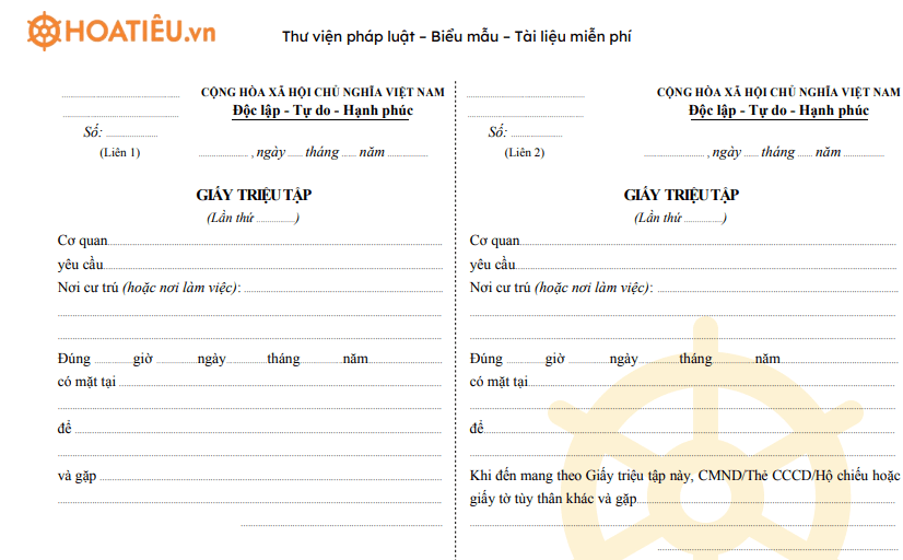 Mẫu 193/CQĐT: Giấy triệu tập