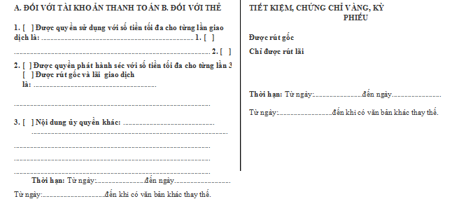 Mẫu giấy ủy quyền giao dịch ngân hàng