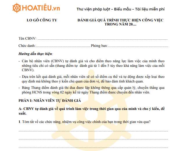 Bảng đánh giá nhân viên cuối năm