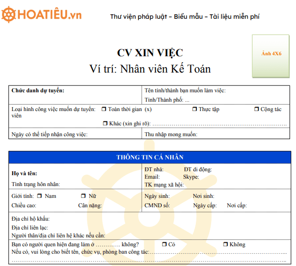 Mẫu CV xin việc kế toán hay cho người đã có kinh nghiệm