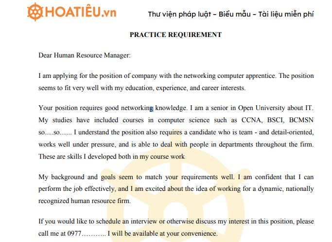 Mẫu đơn xin việc bằng Tiếng anh