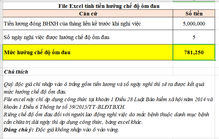 File Excel tính tiền hưởng chế độ ốm đau dễ dàng nhất