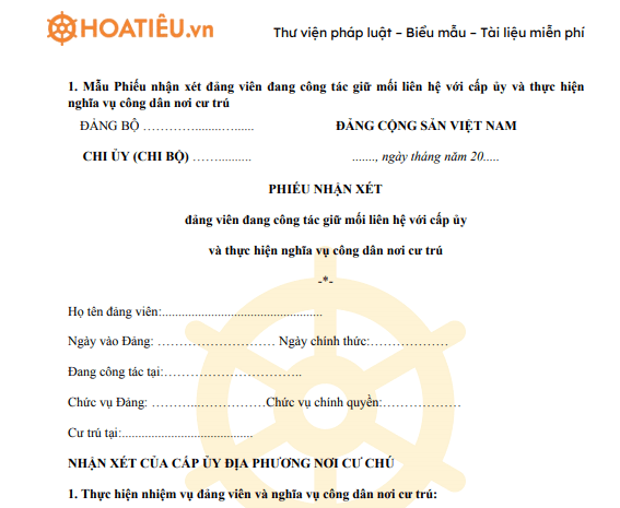 Phiếu nhận xét Đảng viên