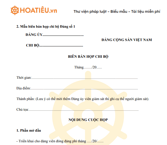 Mẫu biên bản họp chi bộ Đảng