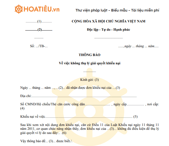 Văn bản đề nghị cung cấp thông tin, tài liệu, bằng chứng liên quan đến nội dung khiếu nại
