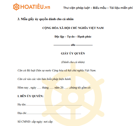 Mẫu giấy uỷ quyền thông dụng hiện nay