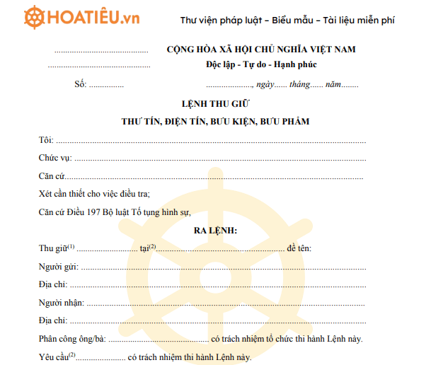 Lệnh thu giữ thư tín, điện tín, bưu kiện, bưu phẩm