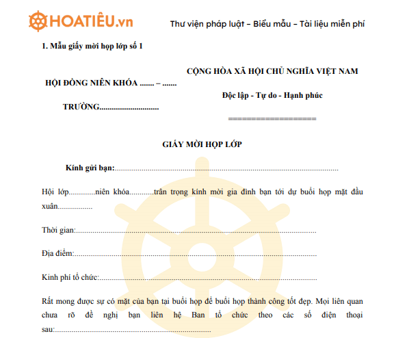 Giấy mời họp lớp