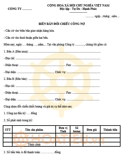 Mẫu biên bản đối chiếu công nợ