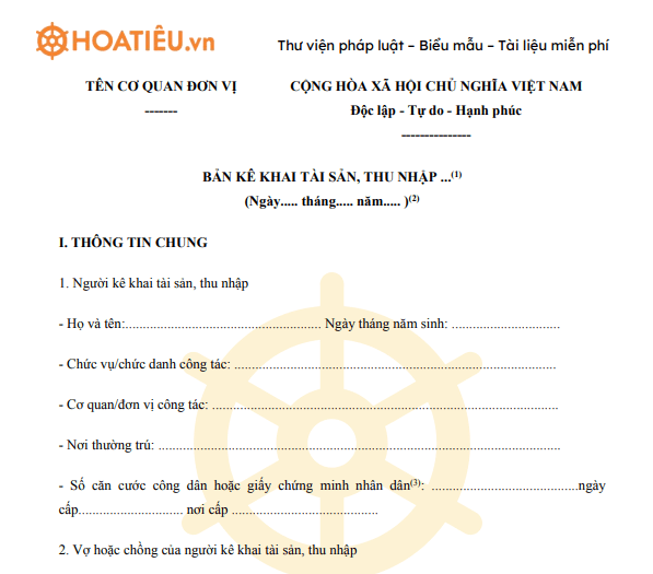 Mẫu kê khai tài sản, thu nhập cán bộ, công chức, viên chức 2024