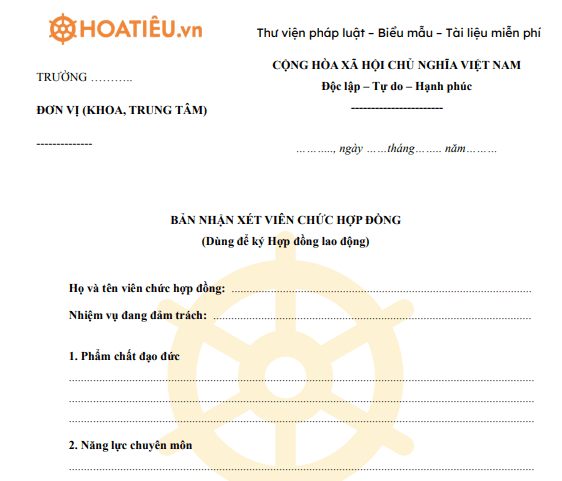 Bản nhận xét viên chức hợp đồng - để ký HĐ lao động