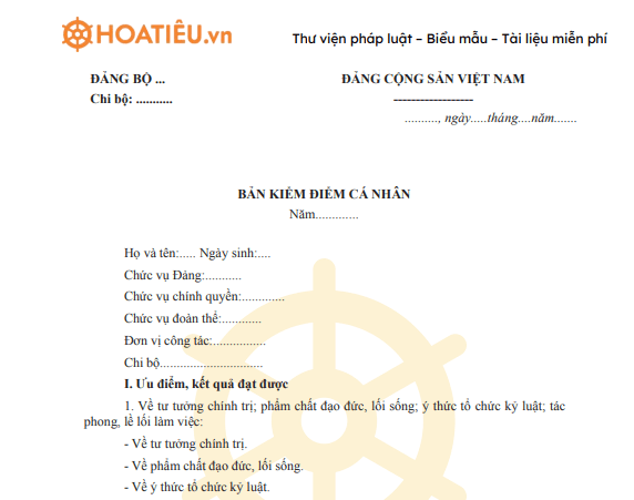 Bản kiểm điểm cá nhân Đảng viên