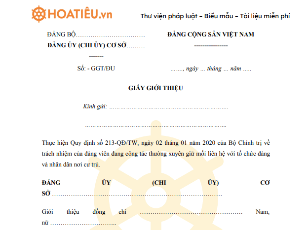 Giấy giới thiệu đảng viên về giữ mối liên hệ ở nơi cư trú 