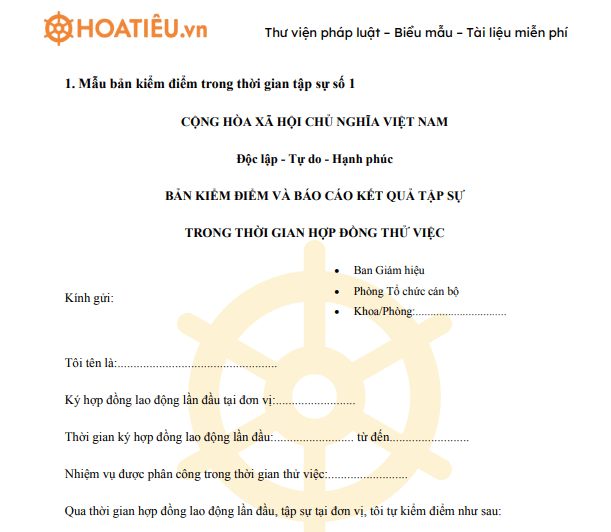 Mẫu bản kiểm điểm trong thời gian tập sự 