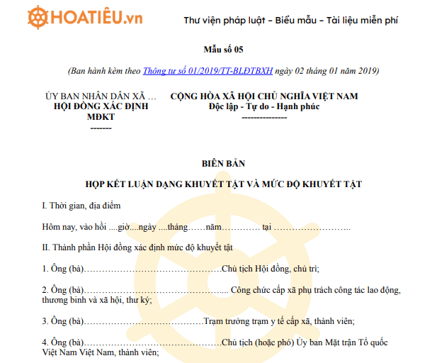 Biên bản họp kết luận khuyết tật